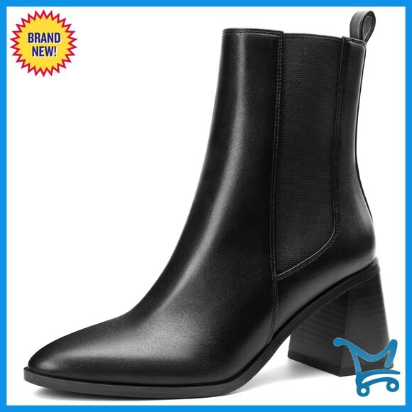 Women's Chelsea Ankle Boots Chunky Heel Pointed Toe Tall Shaft Fall Winter